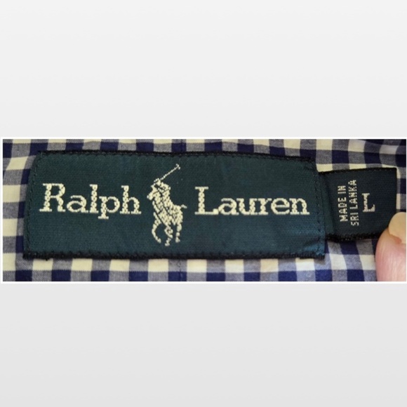 Ralph Lauren Shirt Mens Large Blue Label Button Down Blue White Checkered Long - Picture 13 of 16